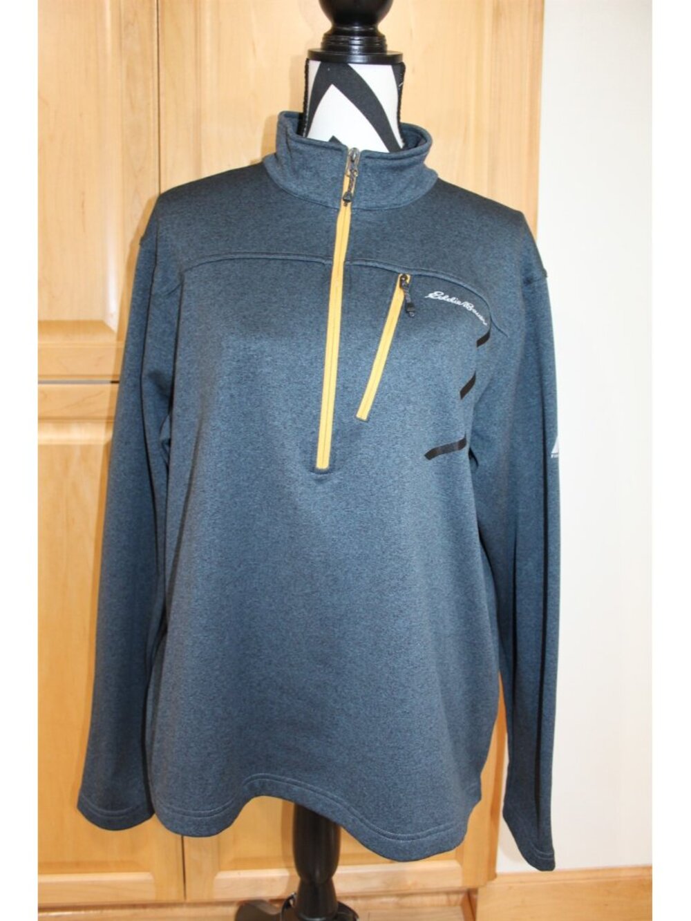 Eddie Bauer Athletic 1/2 Zip Fleece Lined Shirt Mock Neck Blue Black Size L